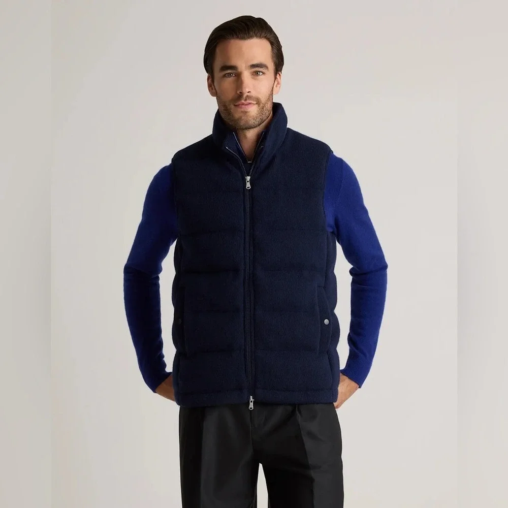 Quince Men's Mongolian Cashmere Puffer Vest Outerwear Blue L